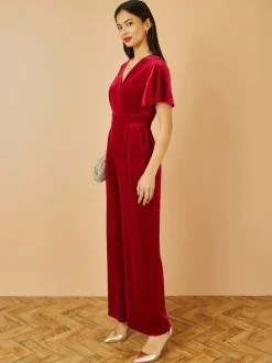 Yumi Red Jumpsuit With Angel Sleeves