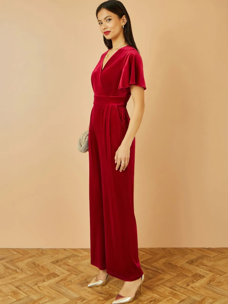 Yumi Red Jumpsuit With Angel Sleeves