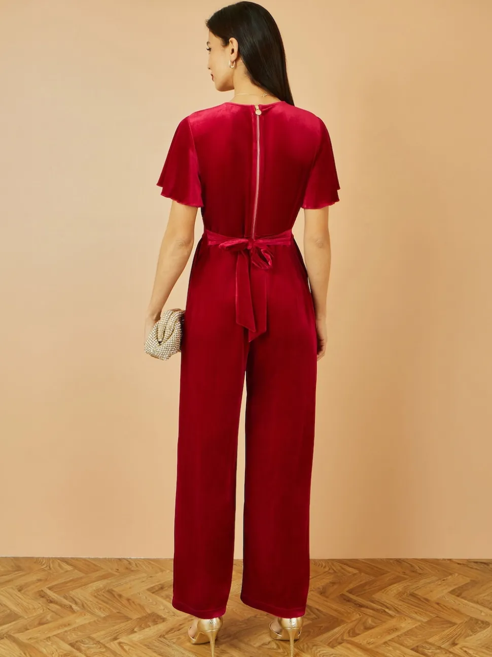 Yumi Red Jumpsuit With Angel Sleeves