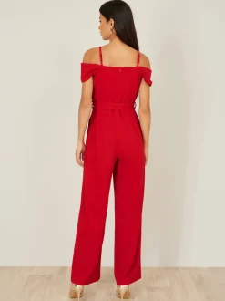 Yumi Red Stretch Bardot Jumpsuit