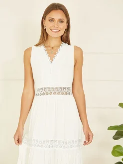 Yumi White Lace Trim Sun Dress