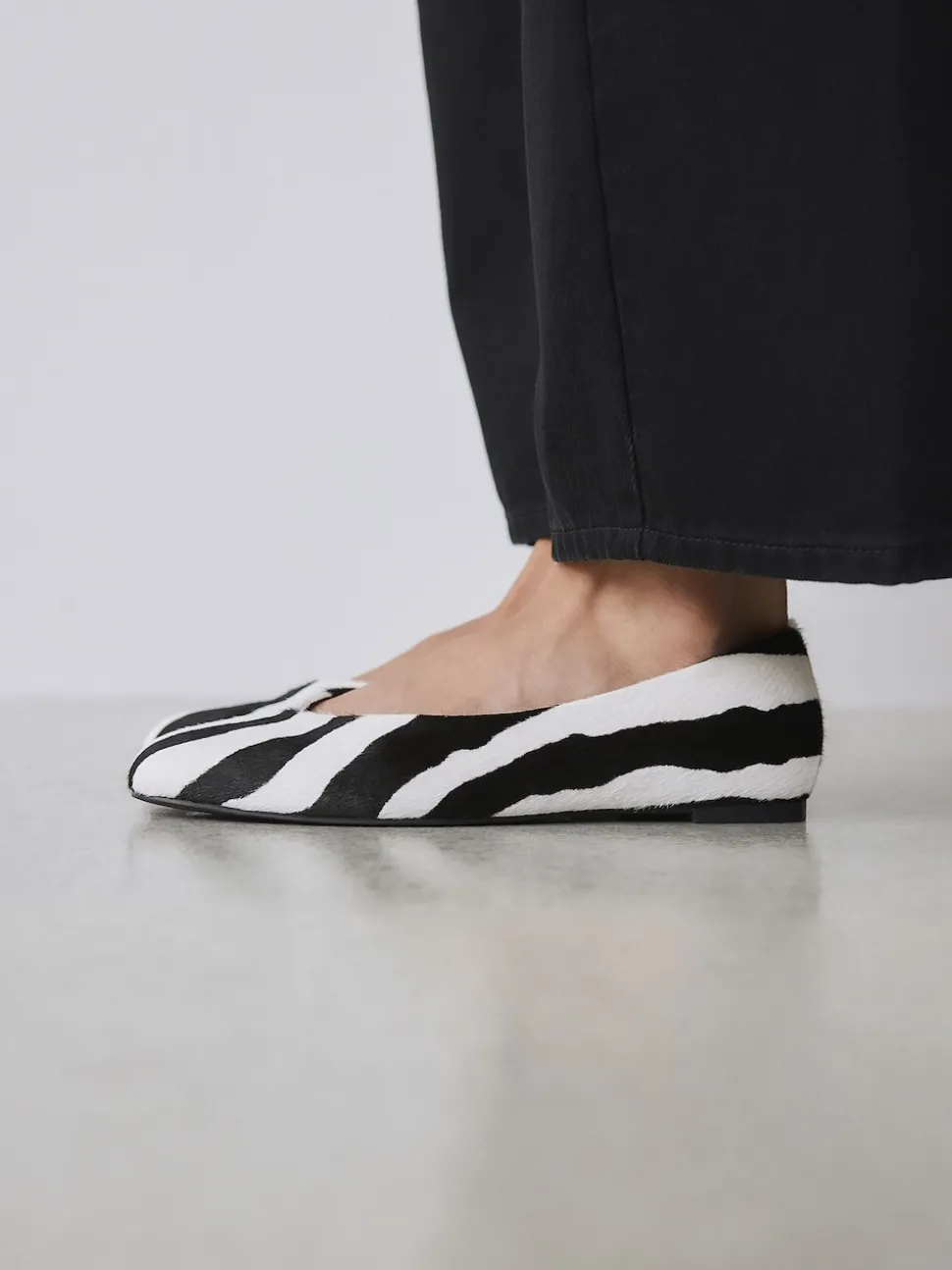 Zebra Forever Comfort® Leather Squoval Toe Ballet Flats