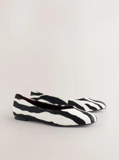 Zebra Forever Comfort® Leather Squoval Toe Ballet Flats