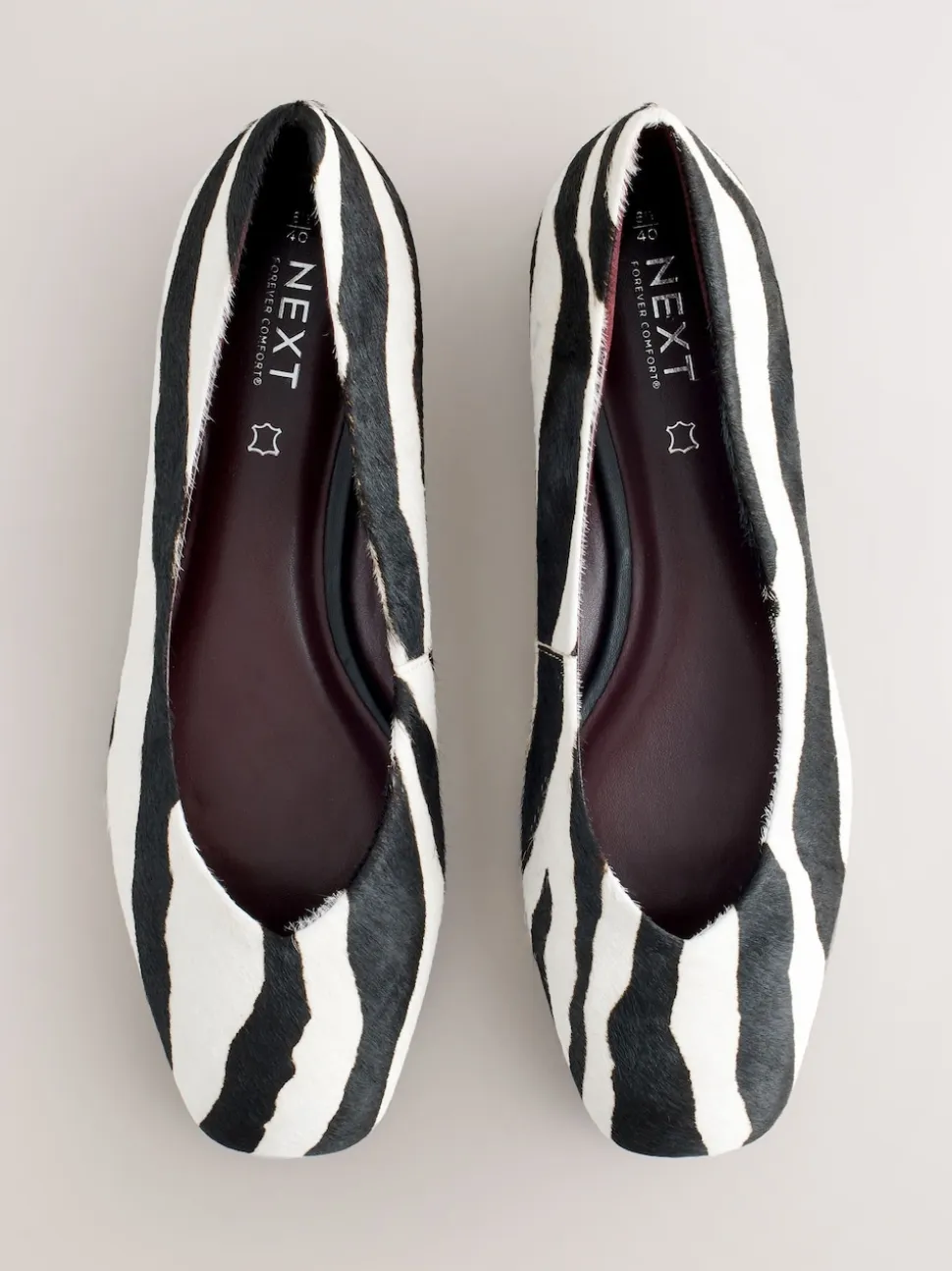 Zebra Forever Comfort® Leather Squoval Toe Ballet Flats